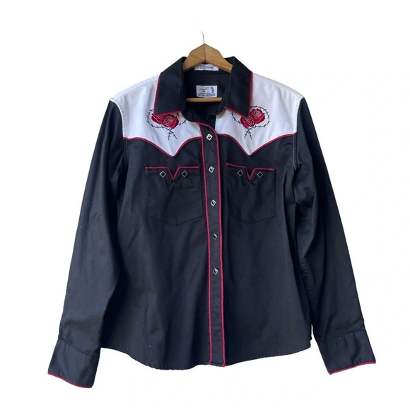 PANHANDLE SLIM Women’s Western Shirt Square Snap Buttons Rose Embroidered XL - Picture 1 of 3